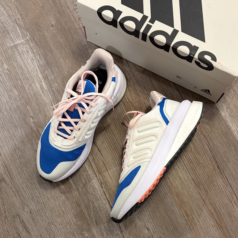 Adidas Women’s White and Blue Sneakers